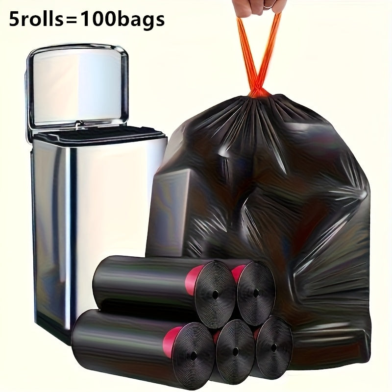 Drawstring Trash Bags 100 Count ¨C 5 Rolls Black Heavy Duty Leak Proof Garbage Bags for Kitchen Bathroom Bedroom Outdoor