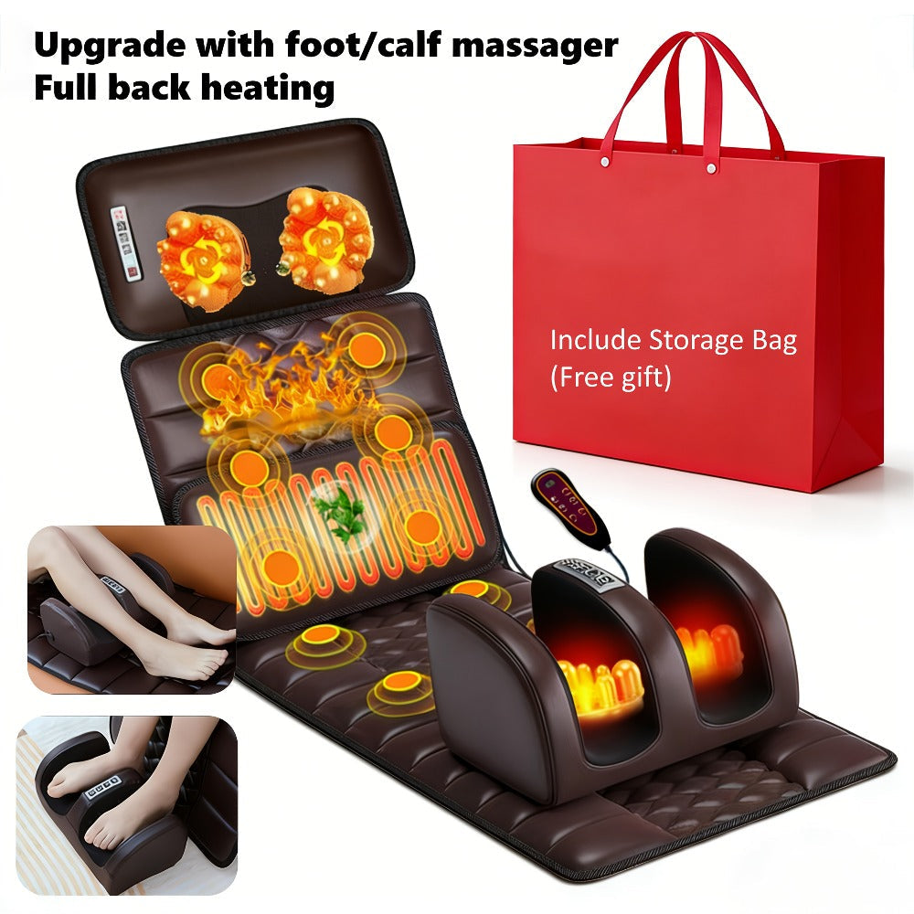 Full Body Shiatsu Massage Mattress ¨C 10-Zone Vibration with Neck Kneading & Hot Compress, 12V Safety Voltage Massage Mat for Back Neck & Waist Relief, Home Relaxation Gift for Men Women