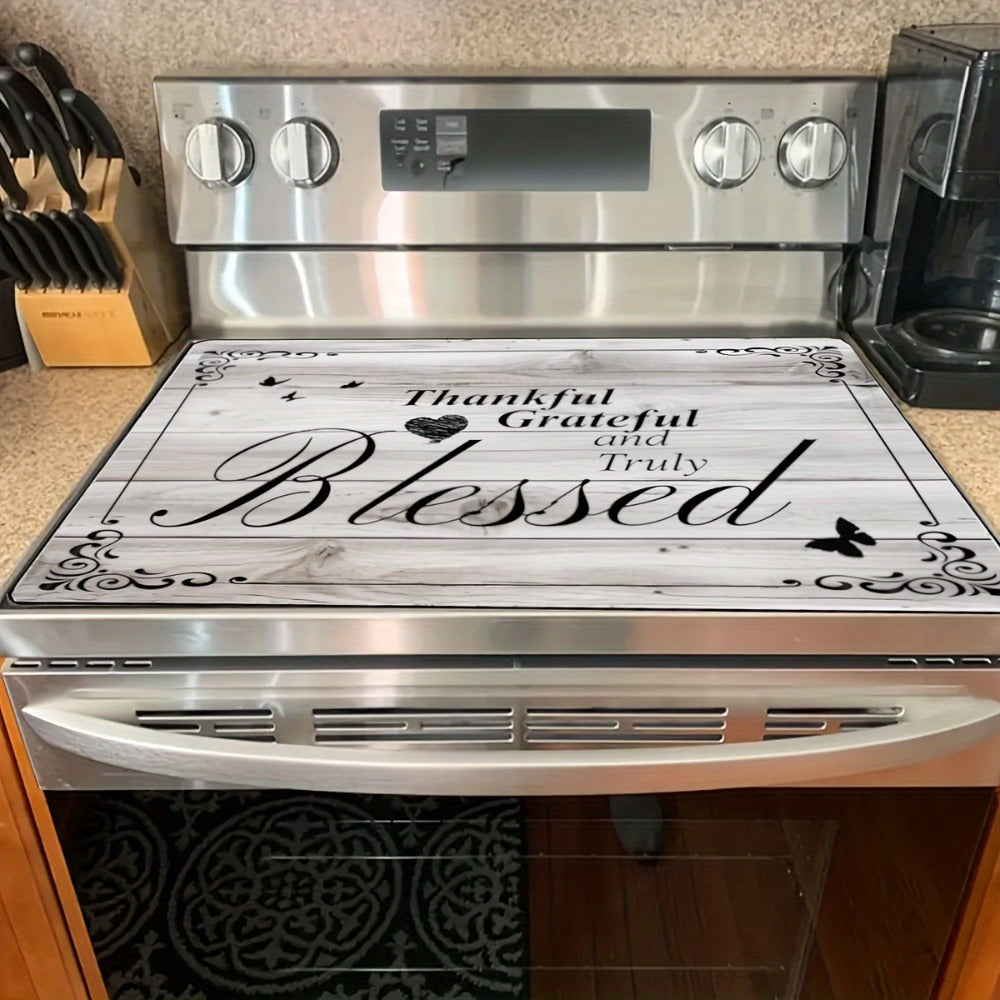 Stove Top Cover Heat Resistant Scratch-Proof 28.5x20.5¡± - Thankful Grateful Blessed Kitchen Decor Glass Protector Mat for Cooktops, Ovens, Washers & Dryers, Easy-Clean Multipurpose Noodle Board