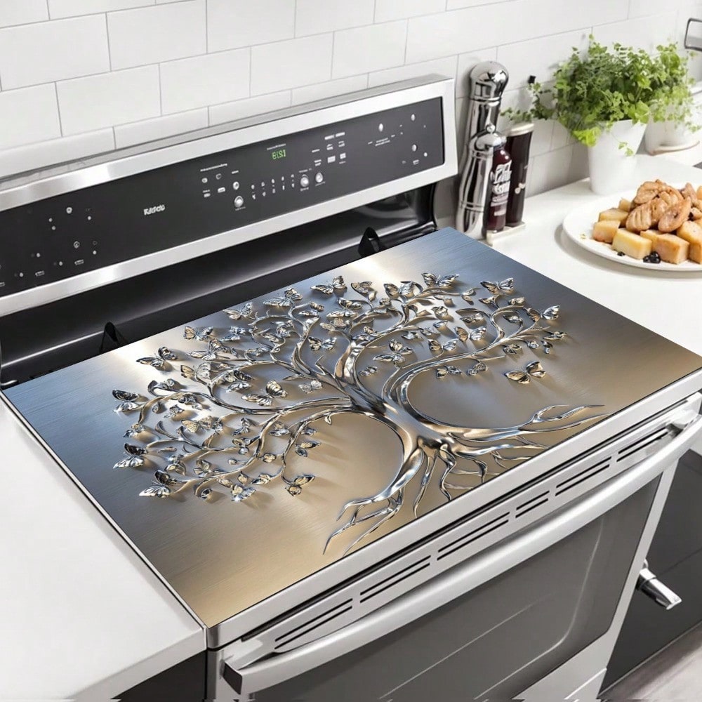 Stove Top Cover Mat Classic Tree Design | Heat-Resistant Decorative Stove Protector Pad with Branches & Leaves | Non-Stick Kitchen Cooktop Cover for Gas Stove Induction Oven