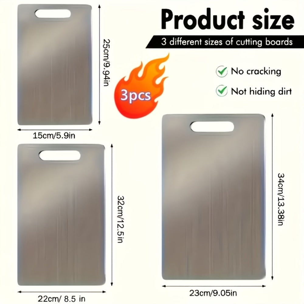 Pure Titanium Cutting Board Double Sided Durable Metal Kitchen Chopping Board for Meat Fruits Vegetables Holiday Gift 1pc or 3pc Set