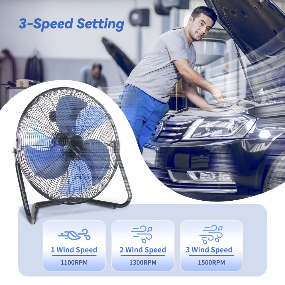 Industrial Floor Fan High Velocity, 3-Speed Heavy Duty Metal Cradle Fan with 360¡ã Tilt, Multiple Sizes Available, Powerful Air Circulation Fan for Warehouse, Workshop, Garage, Factory and Basement