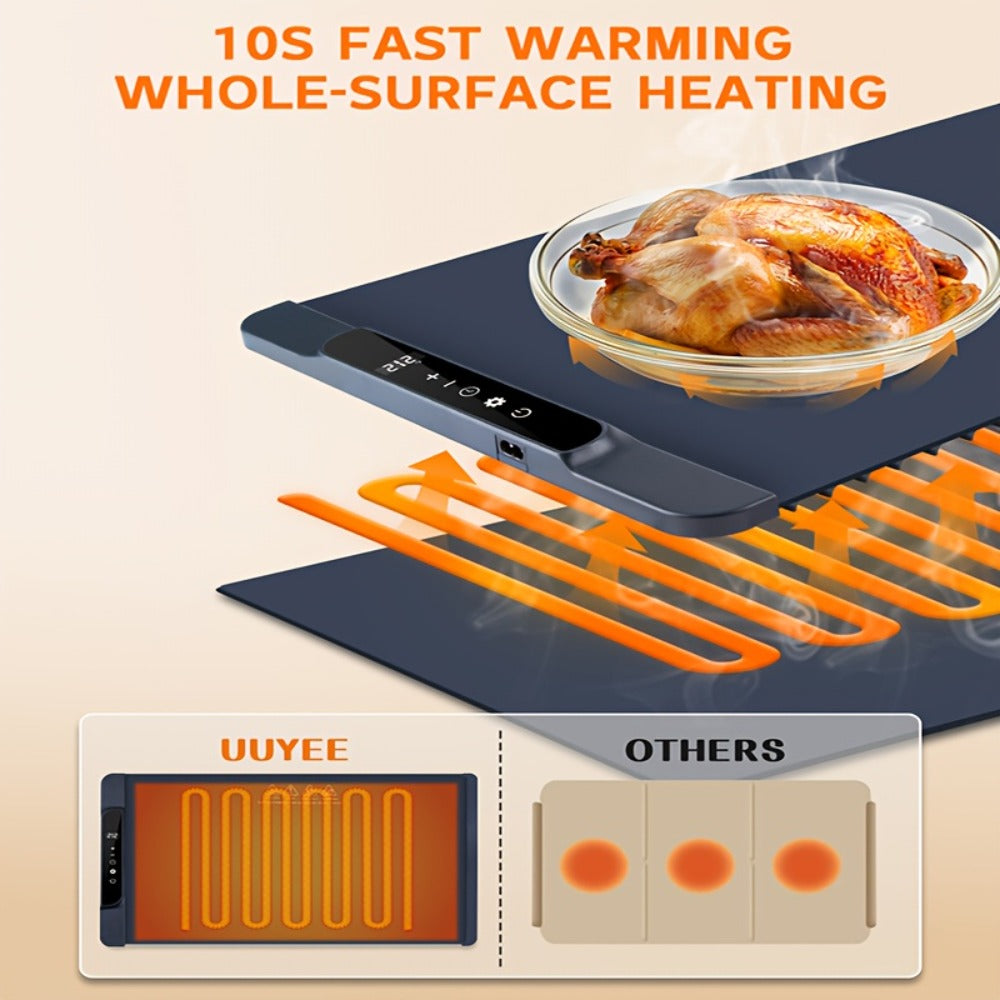 Electric Food Warming Pad Silicone 3 Temperature Levels 6-Hour Timer Foldable Full Surface Rapid Heating Tray for Buffet Party Kitchen Countertop Grayish Blue