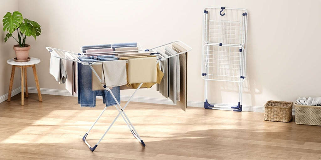 Clothes Drying Rack Foldable 4-Wing Large Capacity Metal Laundry Rack Free Standing Indoor Outdoor Space Saving Airer 55x38 In