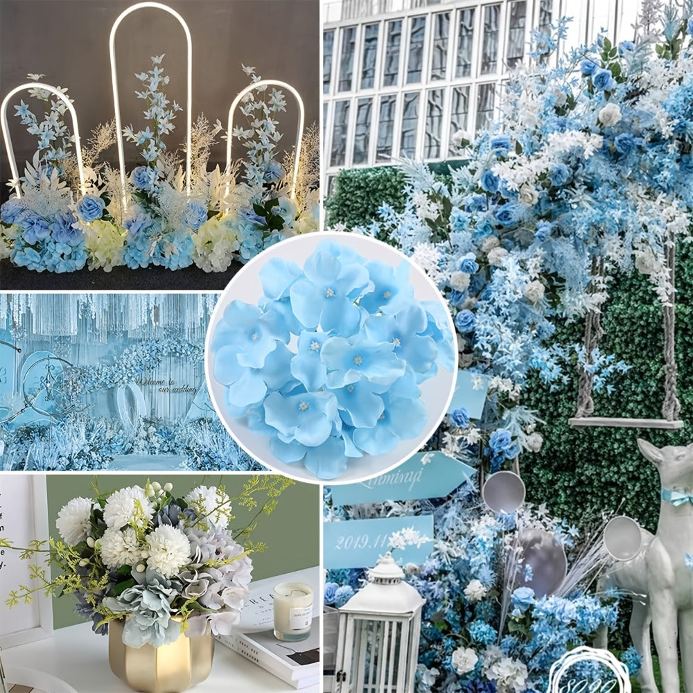 Artificial Hydrangea Flowers with Stems 72Pcs Fake Silk Hydrangea Flower Heads Bulk for Wedding Centerpieces Home Party Table Vase Decor Blue Purple Pink Champagne