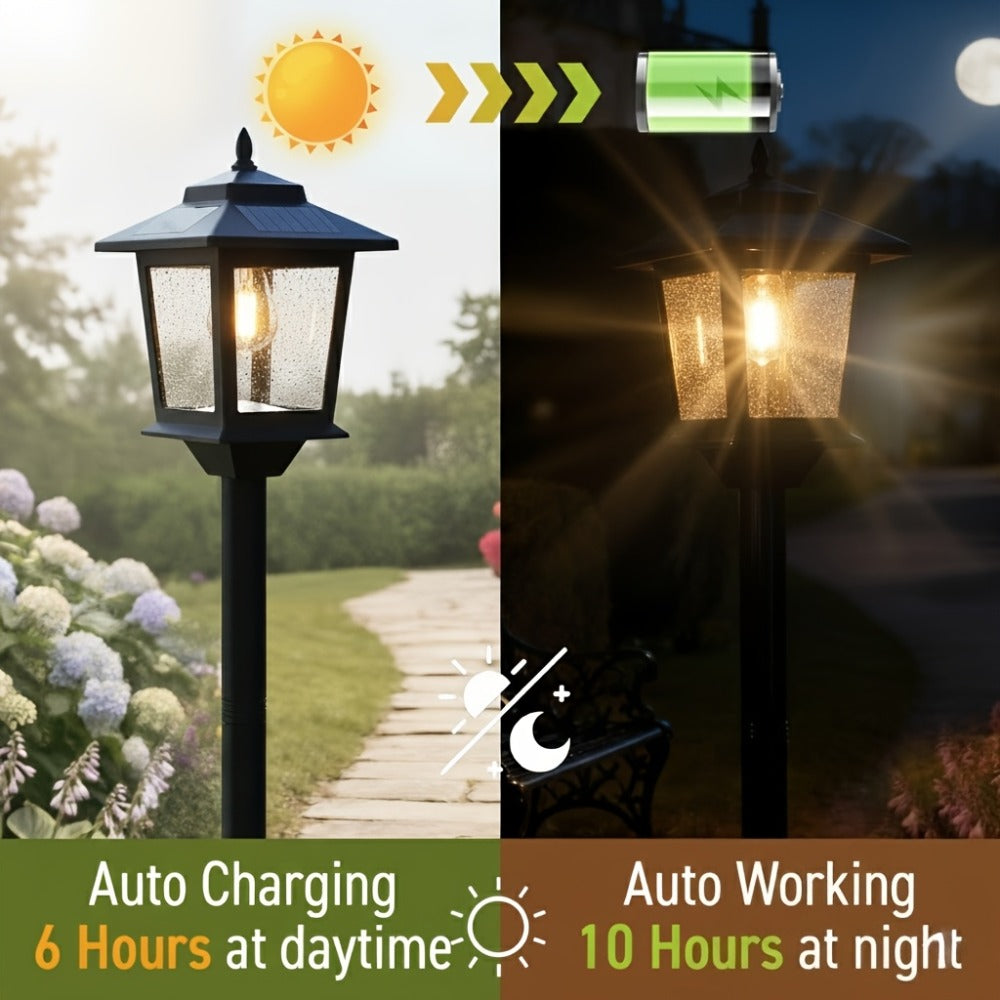 Solar Outdoor Lamp Post Pole Lights 2-Pack Built-in Lithium Battery Auto On Off Waterproof Garden Pathway Yard Porch Driveway Landscape Lighting