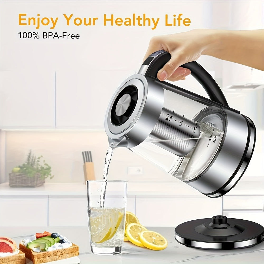 Electric Glass Kettle 1.8L 12 Temperature Controls 24-Hour Keep Warm BPA-Free Borosilicate Glass Stainless Steel Tea Infuser Filter for Coffee Tea Powdered Milk