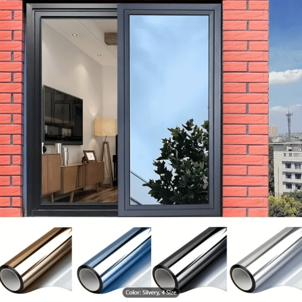 One Way Privacy Window Film Static Cling No Glue - Heat Control Anti-Glare Sun Blocking Reflective Mirror Tint for Home Office Hotel, Nano Ceramic 5Mil PVC, Easy Install Removable Window Privacy Film