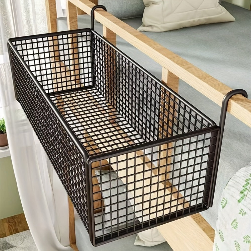 Over Door Hanging Basket Storage Rack - Woven Mesh Metal Organizer Shelf for Bedroom Dorm Wardrobe Closet, Space-Saving Wall Mounted Hanging Storage Basket