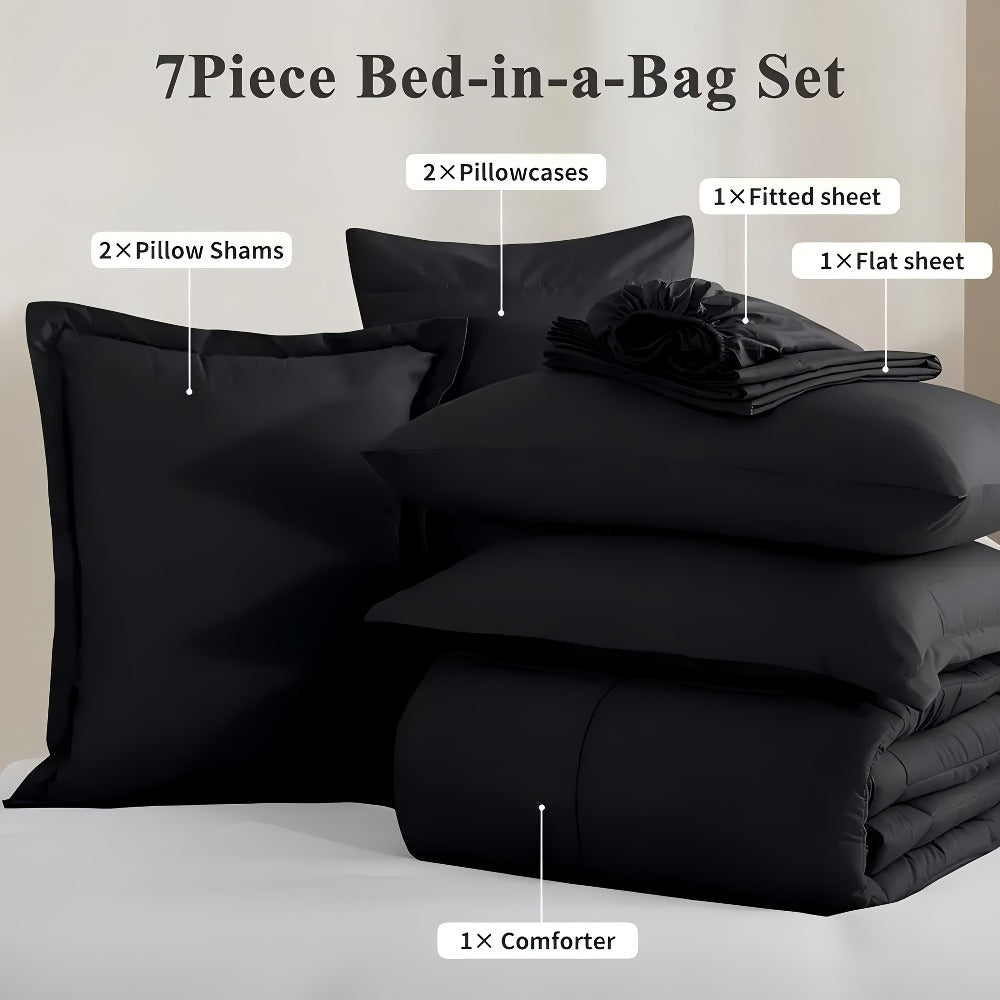 Comforter Set Soft Breathable Microfiber Bed in a Bag with Fitted Sheet Flat Sheet Pillowcases & Shams ¨C All Season Fluffy Checkered Bedding Set Twin Full Queen King