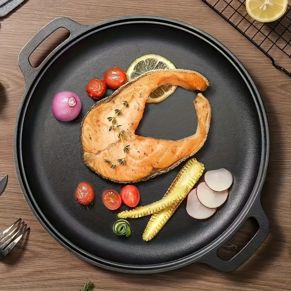 Cast Iron Skillet Non-Stick Pan for Pizza BBQ Pancakes - Heavy Duty Pre-Seasoned Cast Iron Pan Compatible with Gas Electric Induction Stovetops Oven Campfire - Home Kitchen Outdoor Cooking