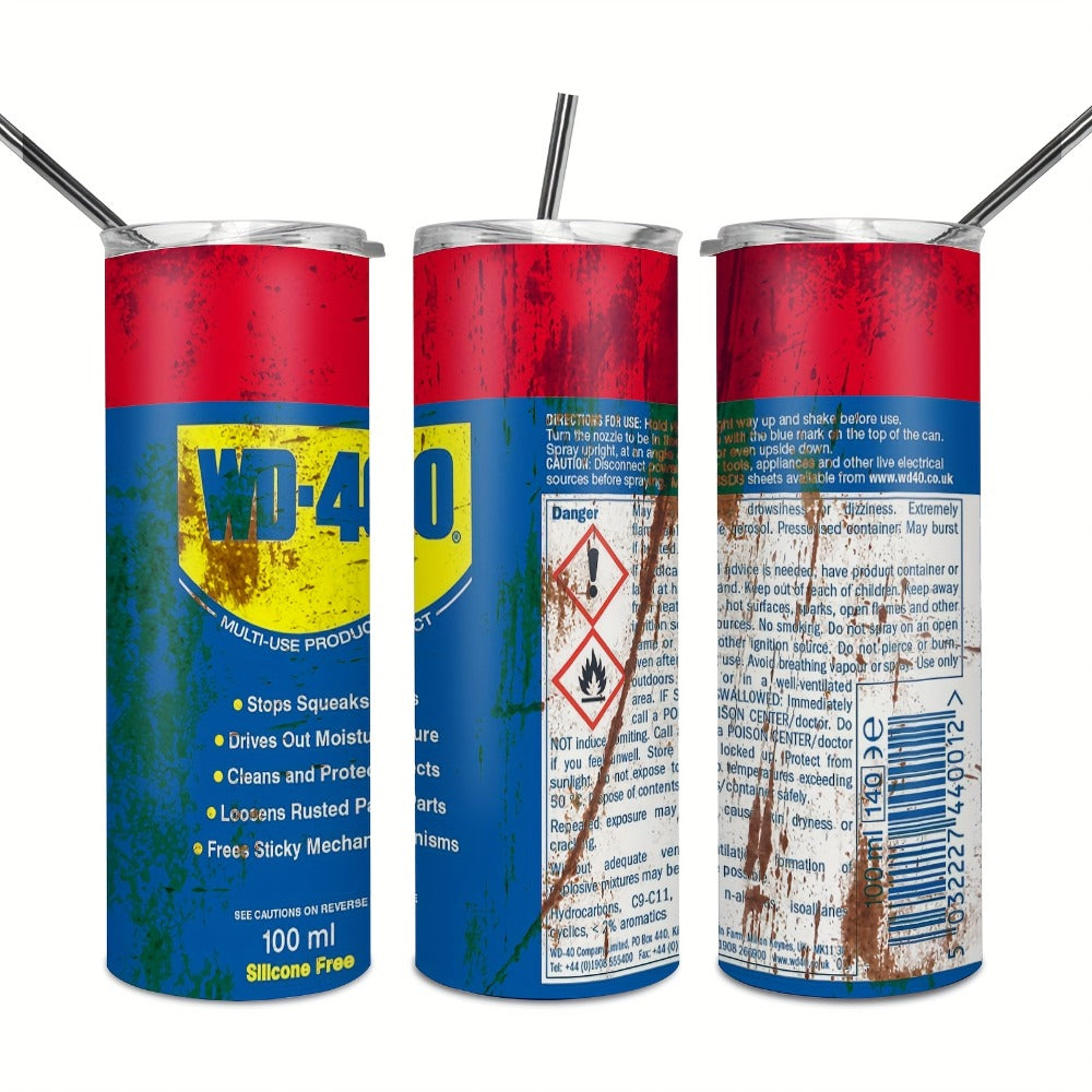 Insulated Tumbler 20oz Stainless Steel Travel Mug with Lid & Straw WD-40 Style Design Keeps Drinks Hot 6 Hours Cold 12 Hours ¨C Mechanic Gift for Men Garage Workshop