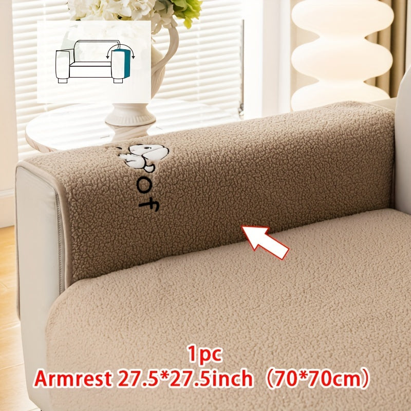 Sherpa Plush Sofa Cover Non-Slip | Thick Fleece Couch Protector, Pet Friendly Furniture Shield, 1 to 4 Seat, Armrest Backrest Pillowcase, Deep Gray Light Gray Coffee Off White