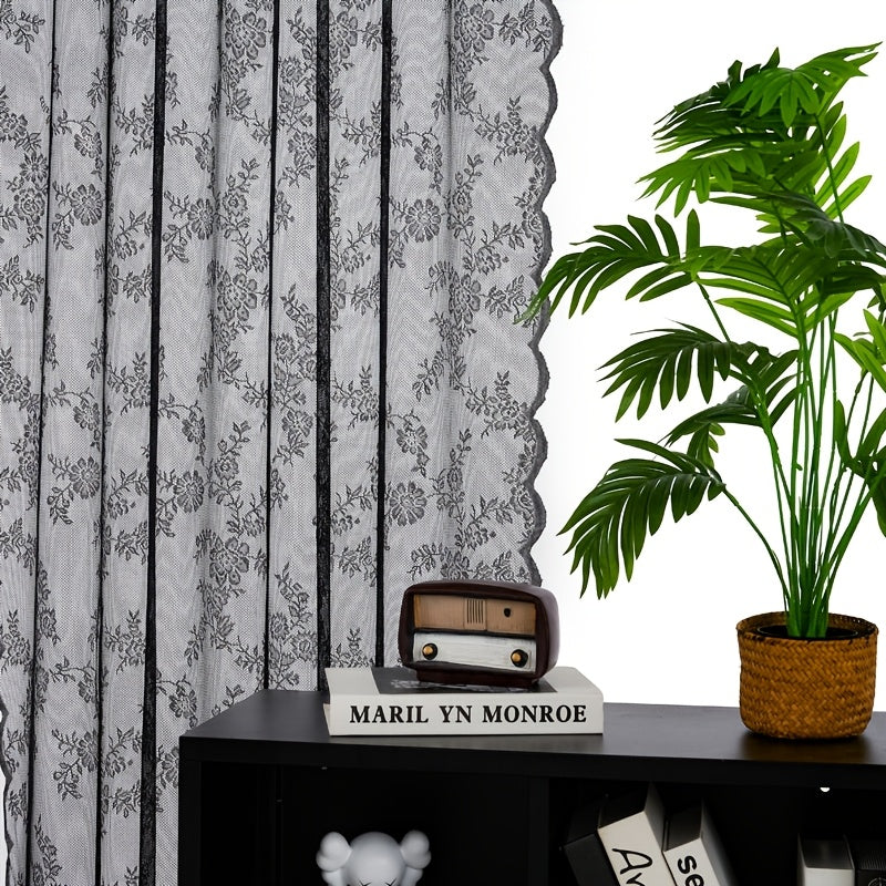 Sheer Lace Curtains 2 Panels Bohemian Floral Semi-Transparent Rod Pocket Window Curtains for Living Room Bedroom All Seasons