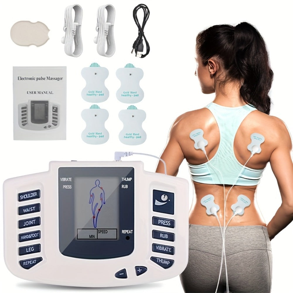 TENS EMS Machine Dual Channel Muscle Stimulator 4 Electrodes 10 Modes 8 Intensity Levels for Back Shoulder Knee Pain Relief Relaxation Exercise Gift
