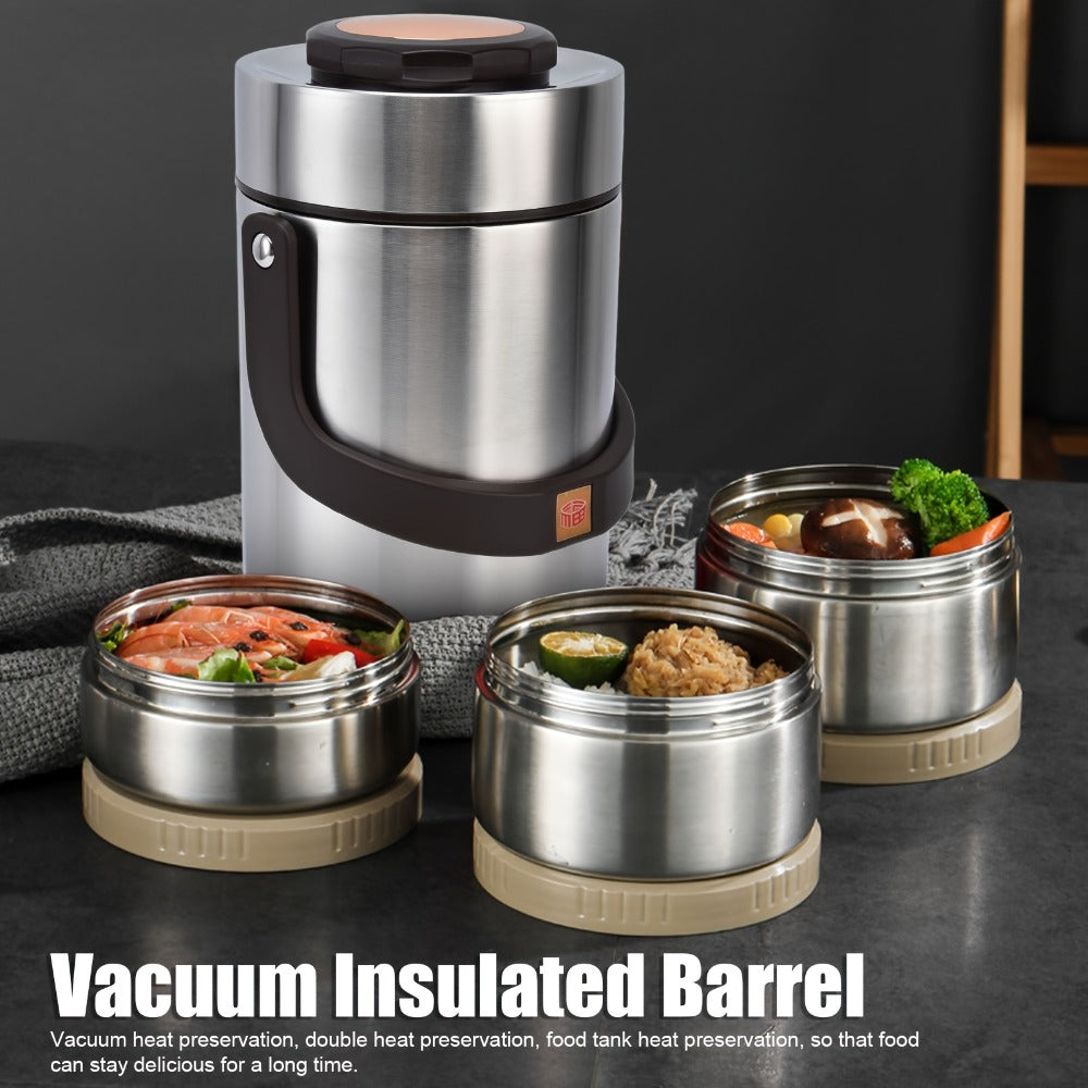 Insulated Lunch Box 3-Layer 304 Stainless Steel Vacuum | 67.63oz Triple Compartment Leakproof Food Container | Keep Warm 6 Hours for Office Travel Picnic Outdoor Meals