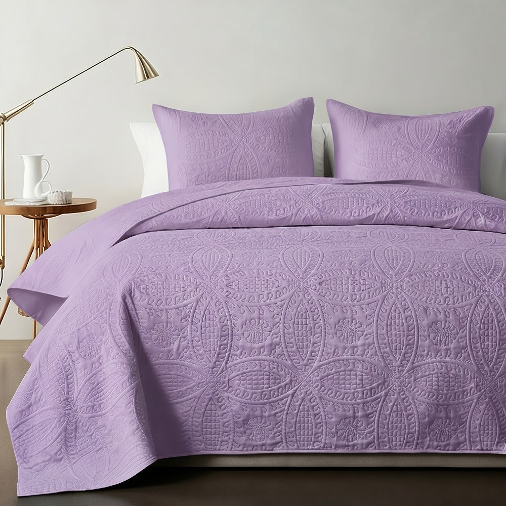 Quilt Set Bedspread with Pillowcases - Lightweight Microfiber Coverlet Twin Full Queen King, Soft Breathable Coin Pattern Comforter Set for Bedroom Dorm School
