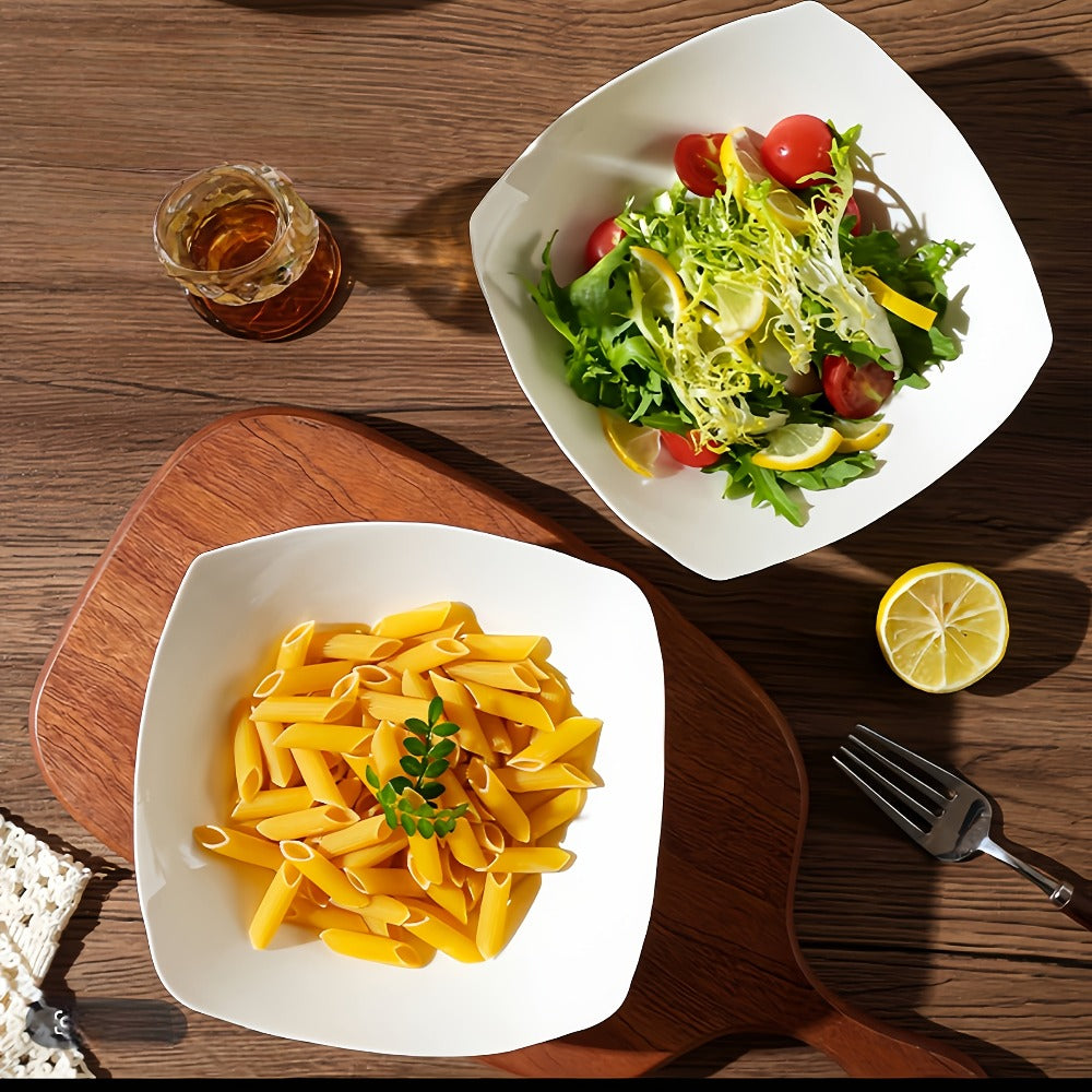 Salad Bowl and Plate Set 4/8/16 Piece ¨C Reusable White PP Plastic Microwave Safe Stackable Lightweight Tableware for Picnic Outdoor Party Wedding Hotel Camping Dessert Cold Dish Serving