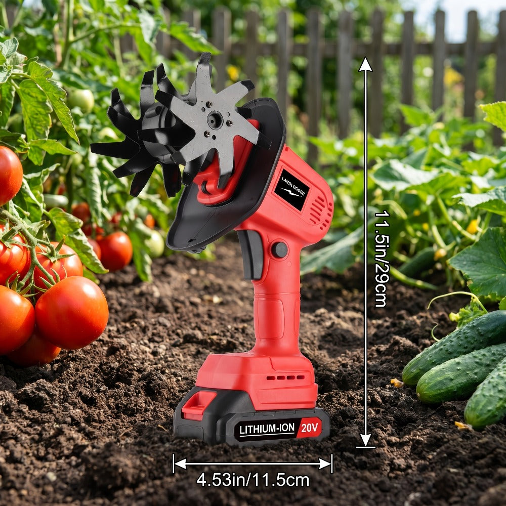 Cordless Electric Cultivator 20V Lightweight Handheld Rotary Tiller ¨C 9-Inch Width 6.6-Inch Depth, 1 or 2 Batteries & Charger, Garden Soil Tiller for Courtyard Farmland Vegetable Garden Raised Bed