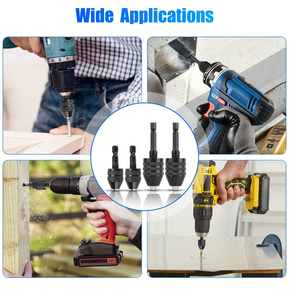Keyless Drill Chuck Adapter 4PCS 1/4 Inch Hex Shank Quick Change 0.3-6.5mm 0.3-3.6mm Collet Screwdriver Impact Driver Converter for Drill Bits Electric Screwdriver