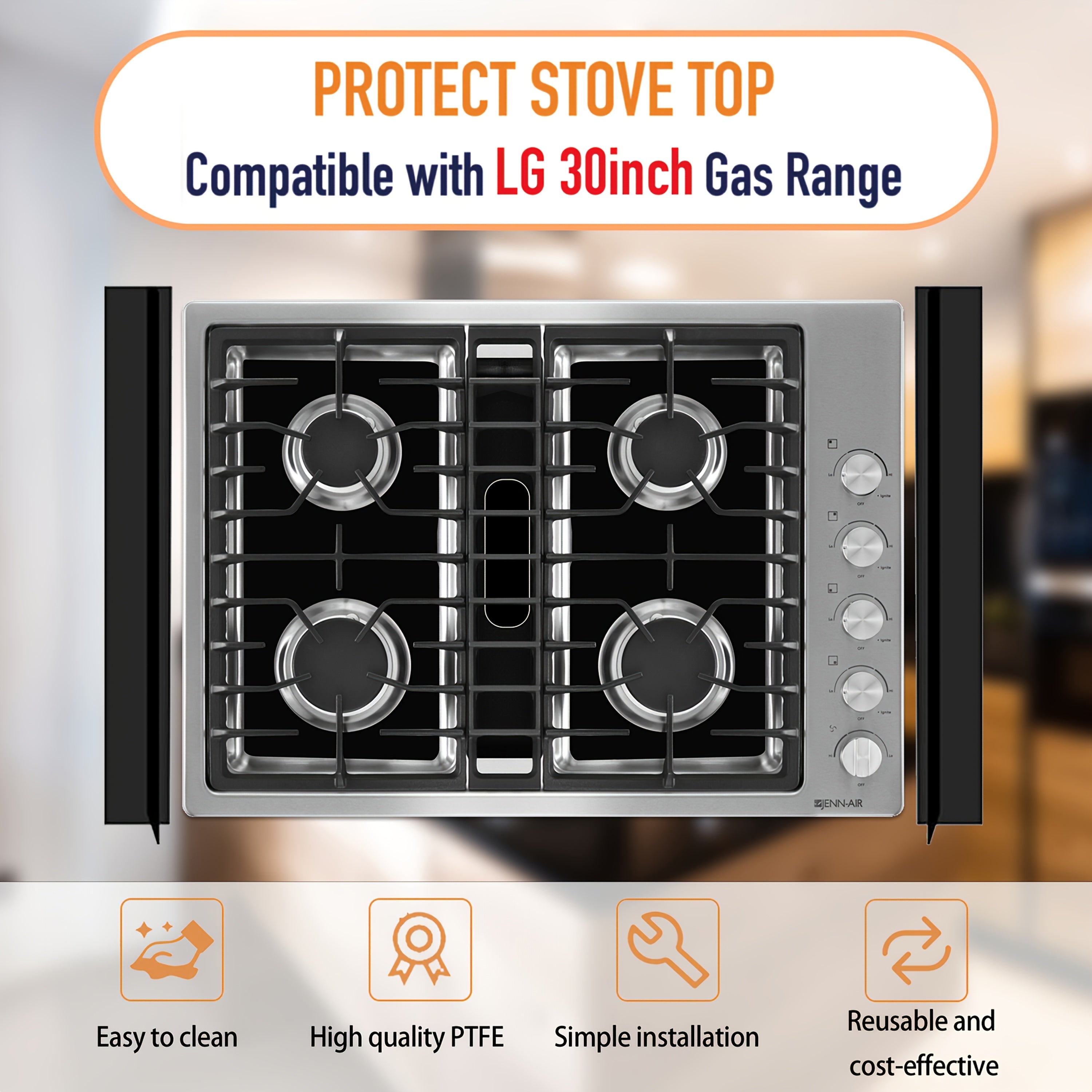 Gas Stove Burner Cover Mat Non-Stick Reusable Washable Stove Top Protector for LG 30-Inch Gas Stove ¨C Oil-Resistant High-Temp Safe, Trimmable 5-Hole Design, Keeps Stove Clean & Scratch-Free