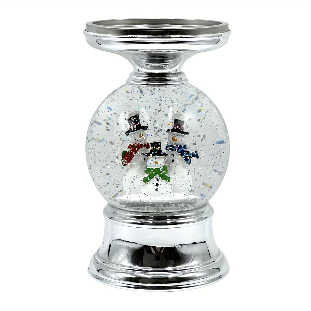 Snowman Water Globe Candle Holder Pedestal Compatible with Bath & Body Works 3-Wick Candles - Winter Christmas Centerpiece Table Decor
