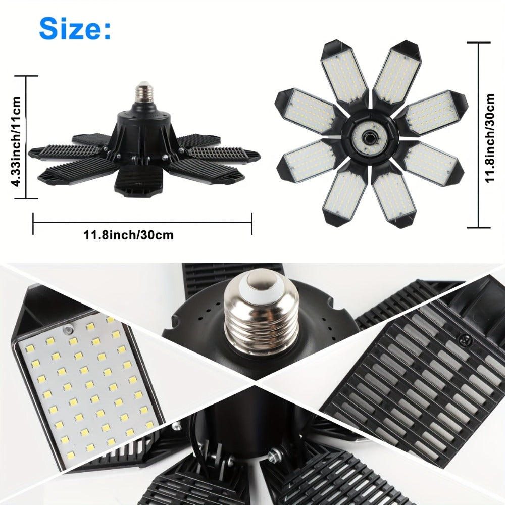 LED Garage Lights 25000LM Deformable ¨C 250W Equivalent E26/E27 Screw-In Ceiling Shop Light with 6+1 / 8+1 Adjustable Panels for Garage, Basement, Attic & Warehouse (1, 2 or 4-Pack)