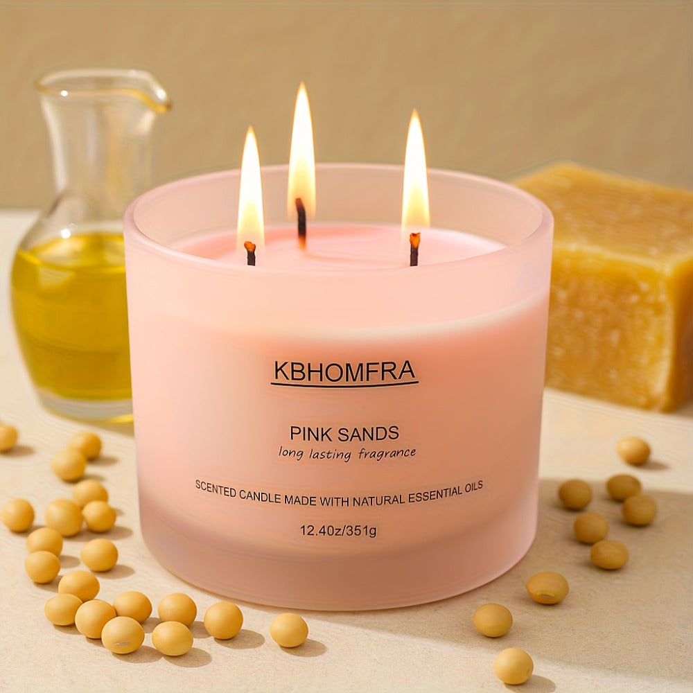 Scented Candles 3-Wick Large Soy Wax Candle 12.4oz - 70 Hour Burn Time, Natural Soy Blend & Beeswax, Luxury Gift Box, 6 Scents: Vanilla Coconut, Lemon Lavender, Jasmine, Citrus Sage, Pink Sands, Gardenia