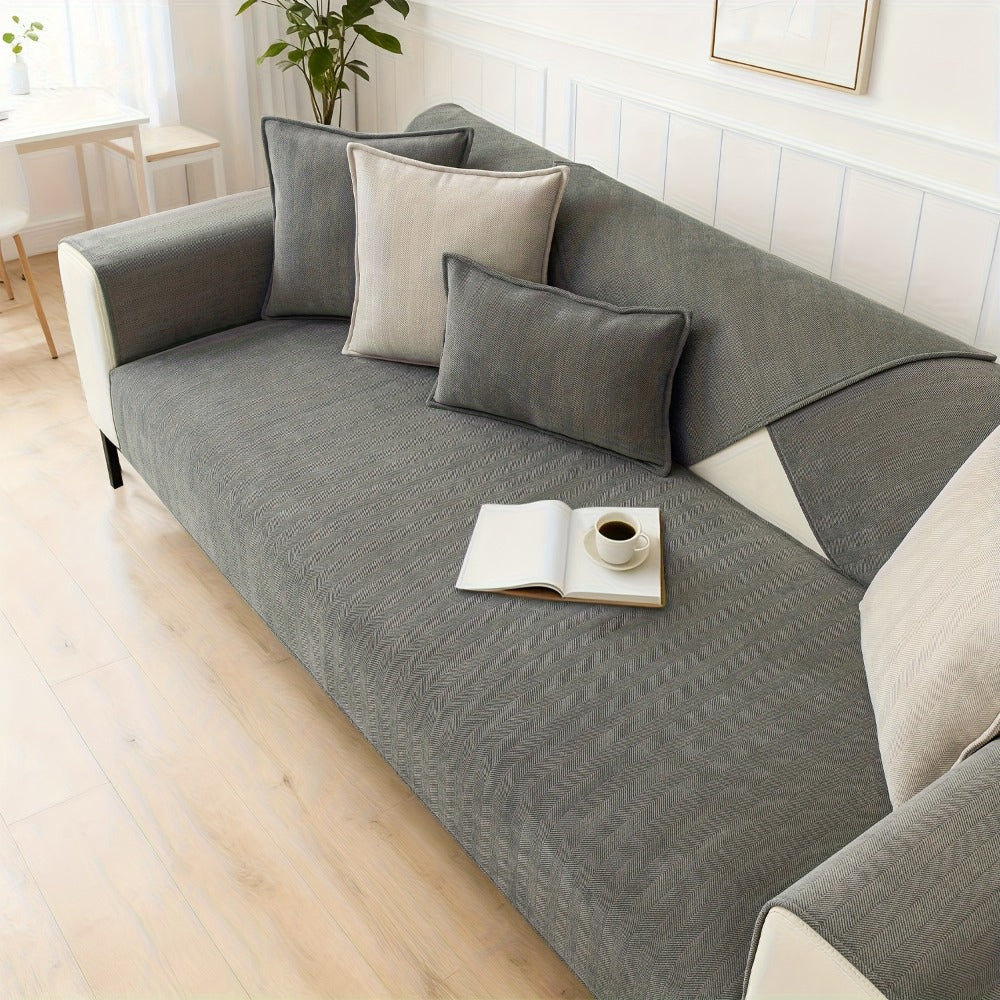 Chenille Ribbed Sofa Cover - Pet Friendly Non-Slip Machine Washable Soft Stretch Slipcover for 1-4 Seater Sectional Sofa Living Room Bedroom Office, 9 Colors