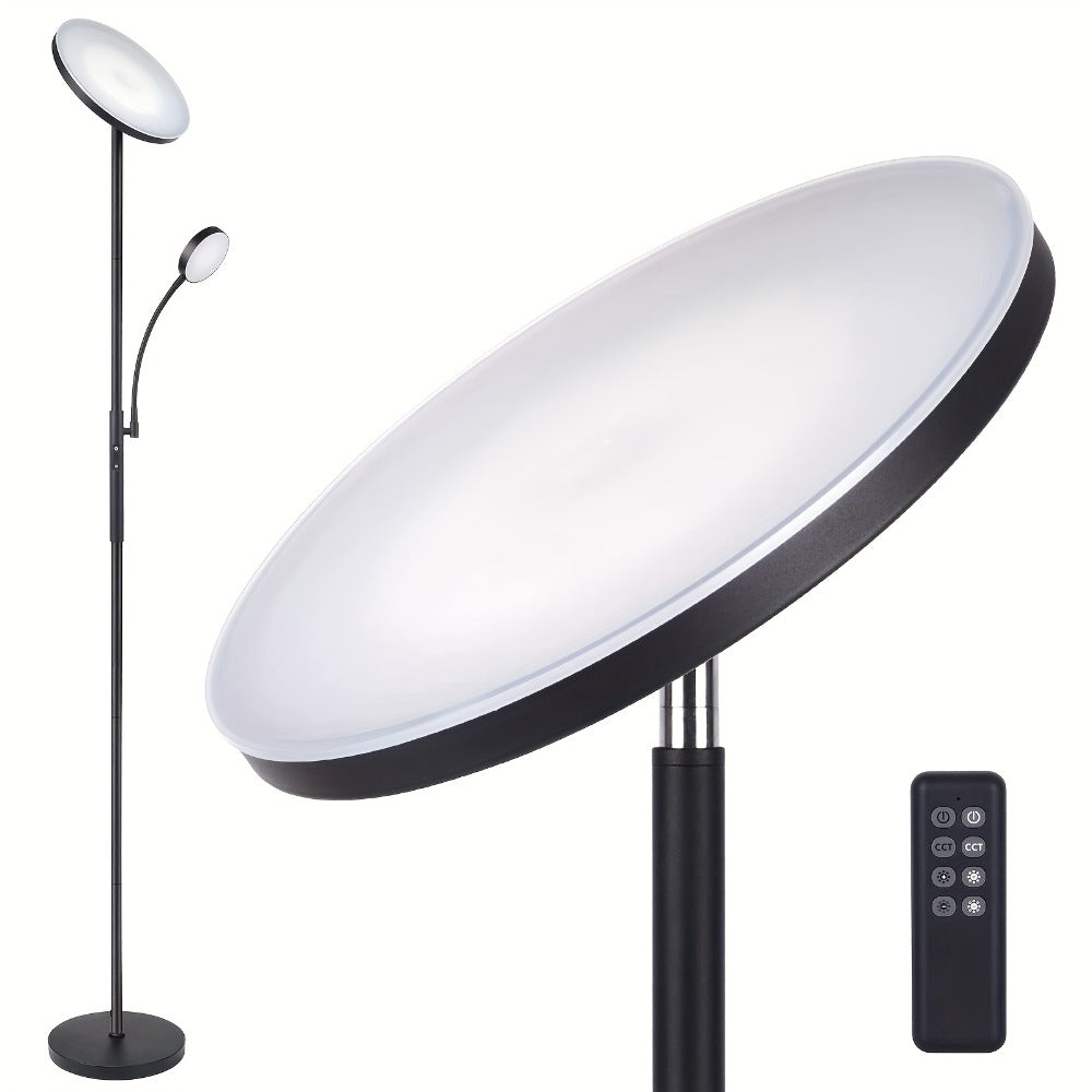 LED Floor Lamp with Reading Light ¨C 27W 2300LM Dimmable Torchiere Standing Lamp, 4 Color Temperatures, Remote & Touch Control, Metal Base for Living Room Bedroom Home Office (Black/White)