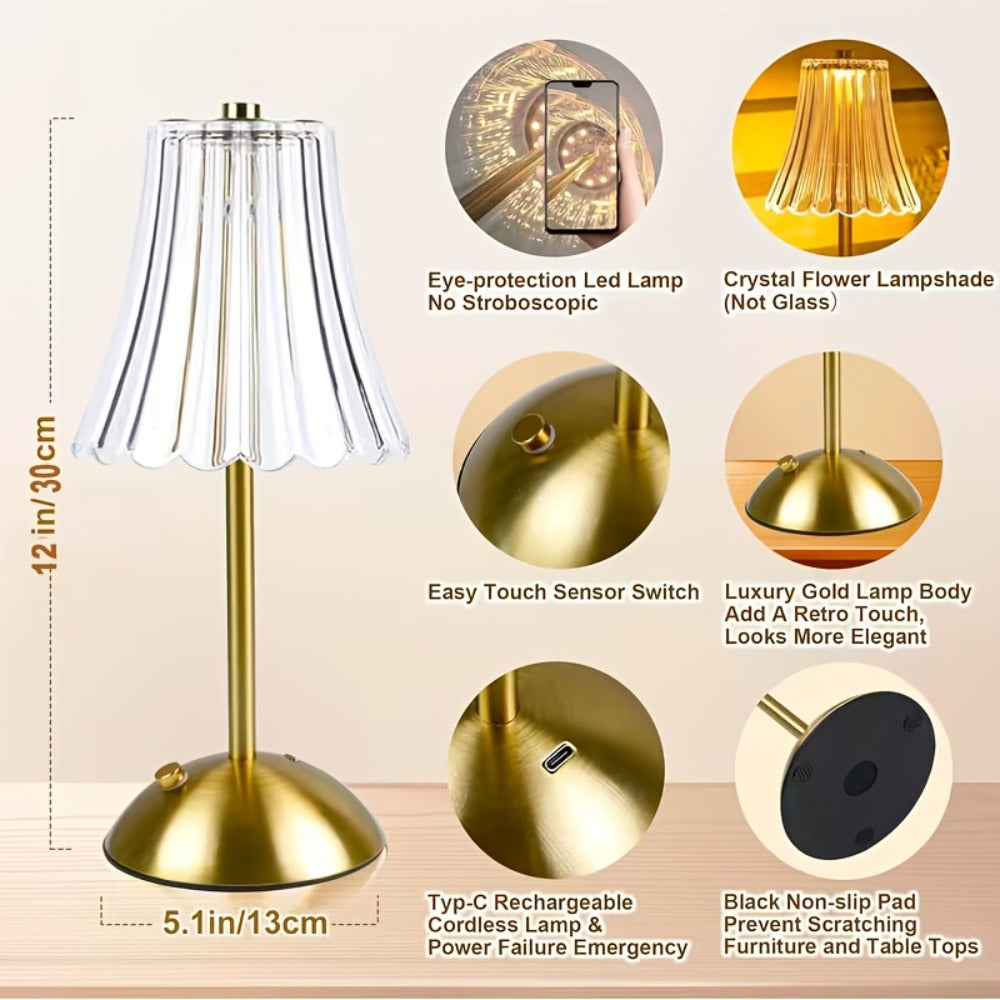 Crystal LED Table Lamp Vintage USB Rechargeable 3 Color Dimmable Touch Control Bedside Night Light for Bedroom Living Room Office Reading Relaxation Ambiance Modern Desk Lamp 1pc or 2pcs