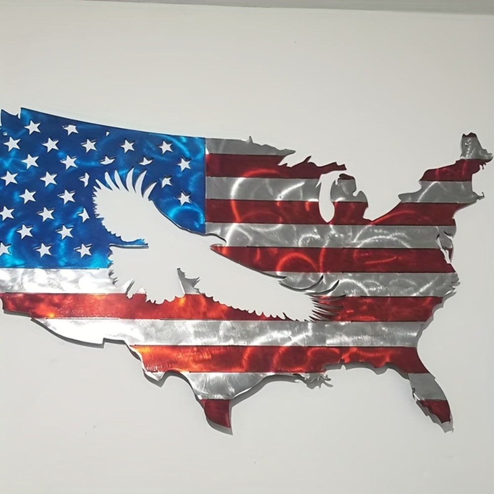 American Flag Metal Wall Art Bald Eagle Patriotic Wall Decor 2D Flat USA Flag Wall Sculpture Fourth of July Decor Gift for Home Living Room Men 15.7x9.8in