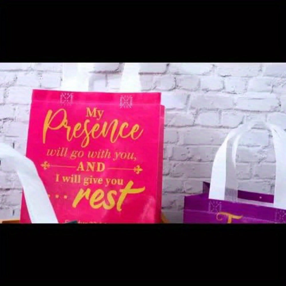 Bible Verse Gift Bags Bulk 32 or 64pcs | 8 Colors Reusable Christian Religious Gift Bags with Handles for Women | Medium Non-Woven Church Bags for Baptism, Wedding, Party Supplies, VBS, Faith Events