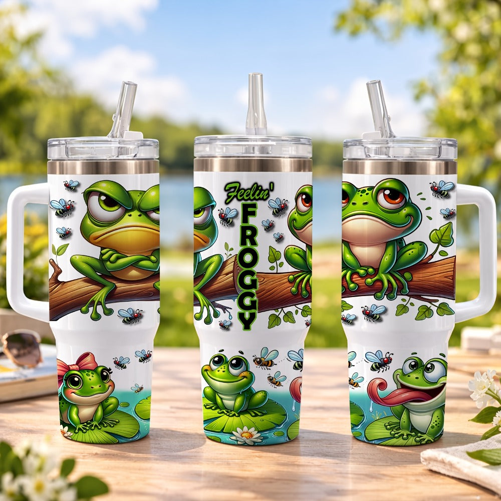 Frog Insulated Stainless Steel Water Bottle 16oz 40oz Cute Tumbler with Lid, Temperature Retention Travel Mug for Home Office Kitchen, Funny Gift for Women Men