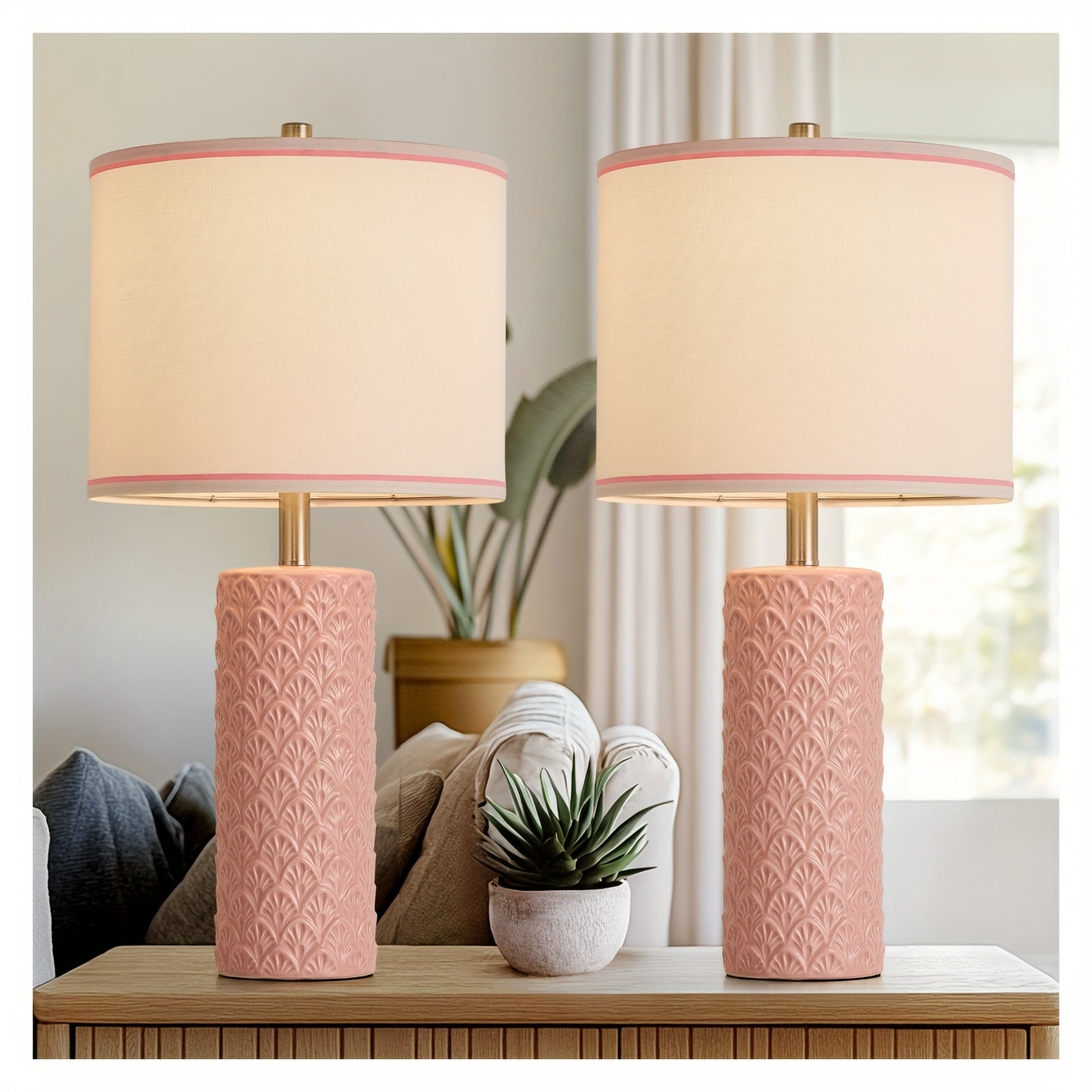 Ceramic Table Lamp ¨C Modern Farmhouse Bedside Lamp with Drum Shade, 3 Color Temperature, Knob Switch, 9W LED Bulb Included, Rustic Nightstand Desk Light for Bedroom Living Room Office Dorm (Multiple Colors)