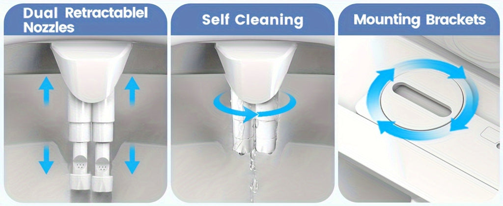 Ultra-Slim Non-Electric Bidet Attachment for Toilet, Self-Cleaning Dual Retractable Nozzles, Adjustable Water Pressure, Fresh Water Sprayer, US Standard, Easy Install