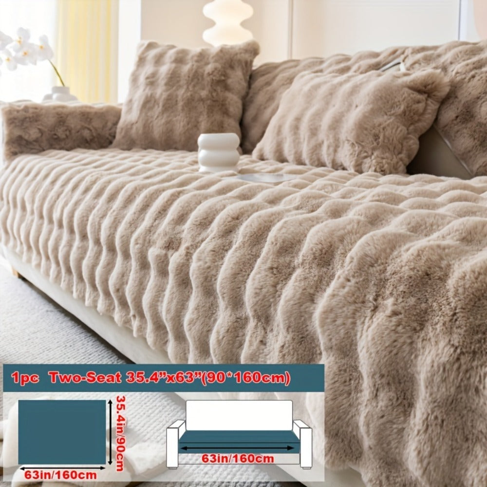 Faux Rabbit Plush Sofa Cover Winter Warm Thickened Anti-Slip Pet Friendly Cushion Protector for Living Room Bedroom Office 1 2 3 4 Seater