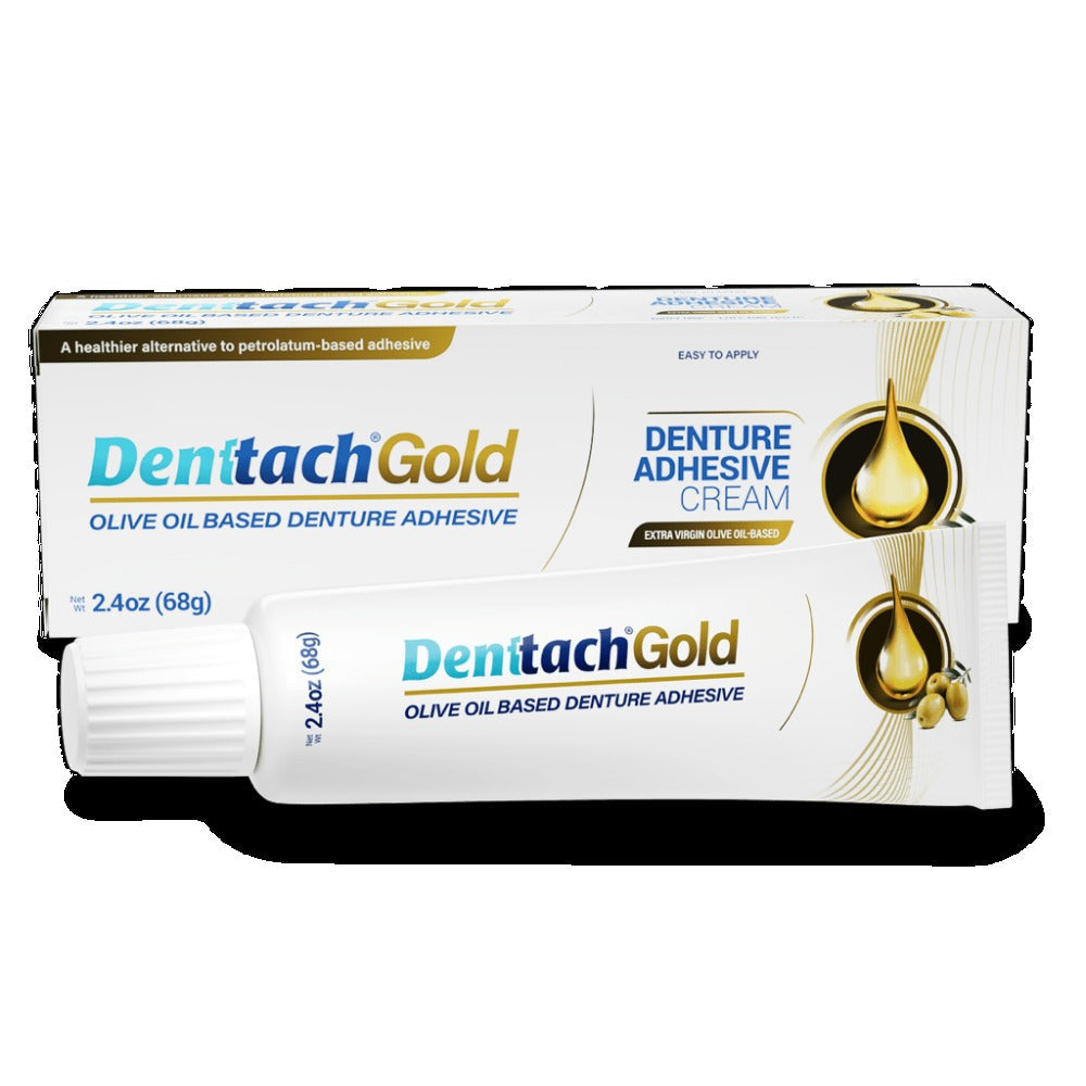 Denture Adhesive Cream ¨C Olive Oil-Based All-Day Secure Hold for Full & Partial Dentures, Zinc-Free Petroleum-Free Non-Glue Cushion Soft Reliner, Tightens Loose Dentures, 2.4oz Natural Formula