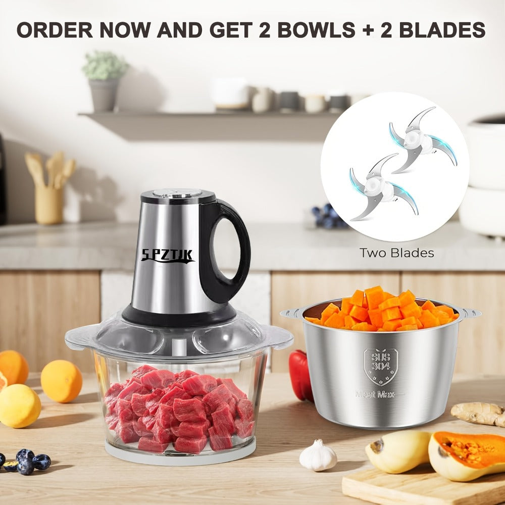 Electric Food Chopper with 2 Bowls & Dual-Level Blades ¨C Mini Food Processor for Grinding Meat Chopping Nuts Salad Prep ¨C Upgraded Compact Kitchen Chopper for Home Use