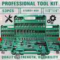 Impact Socket Set ¨C 53-Piece Tool Set, 47-Piece 3/8¡± Drive & 34-Piece 1/2¡± Drive, SAE & Metric Sizes, 6-Point CR-V with Ratchet Handle, Extension Rod & Connector for Auto Repair & DIY