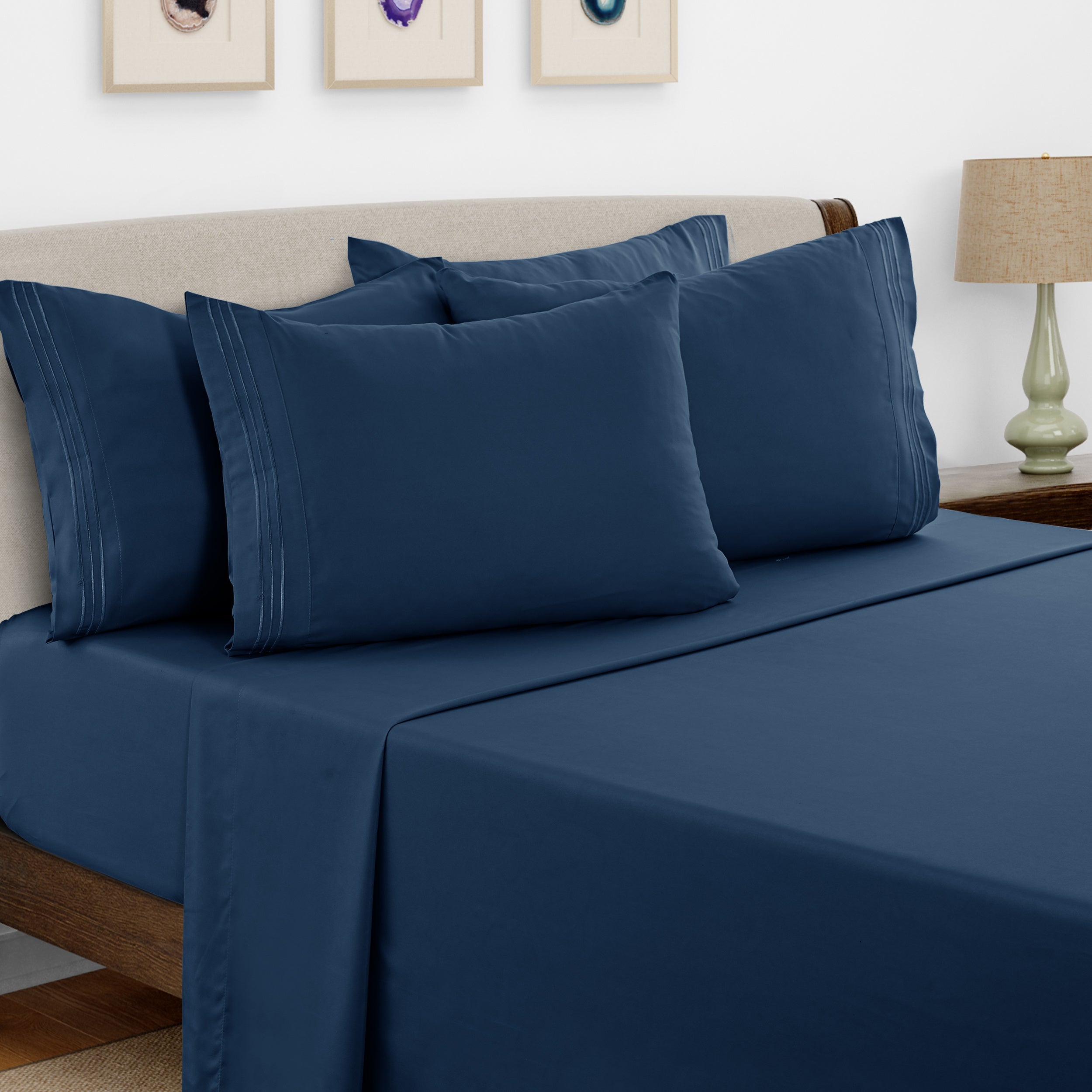 Bed Sheets Set 6 Piece - Soft Brushed Microfiber Fitted Sheet with 16¡± Deep Pocket, Flat Sheet & Embroidered Pillowcases, Hotel Luxury Cooling Bedding, All Seasons, 20 Colors