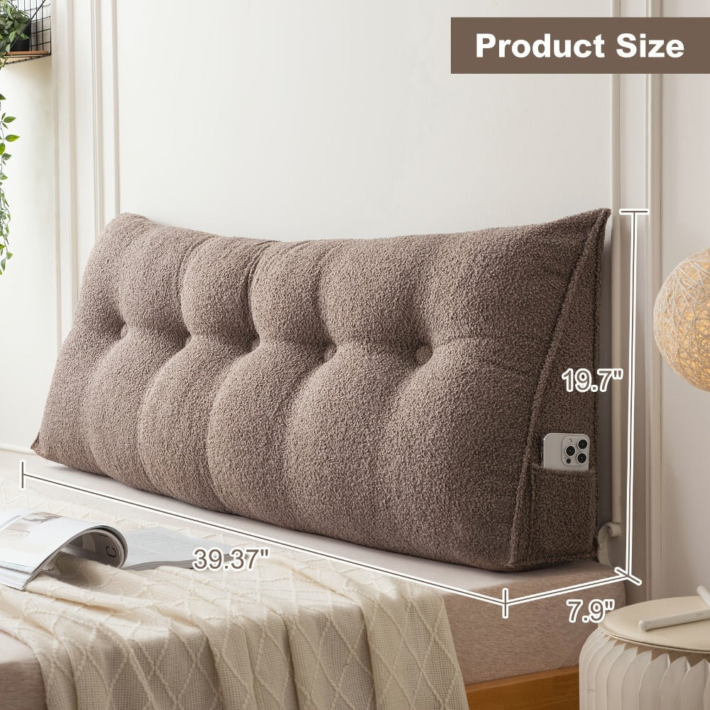 Bed Wedge Pillow Headboard Pillow with Side Pockets Removable Washable Cover Teddy Velvet Reading Pillow Twin Queen King
