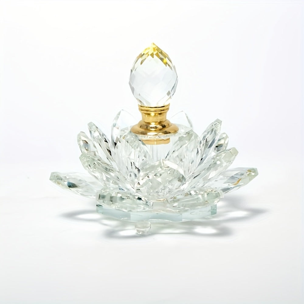 Lotus Shaped Glass Perfume Bottle Crystal Desktop Ornament Decorative Vase Figurine Home Decor Gift for Birthday Christmas Holiday
