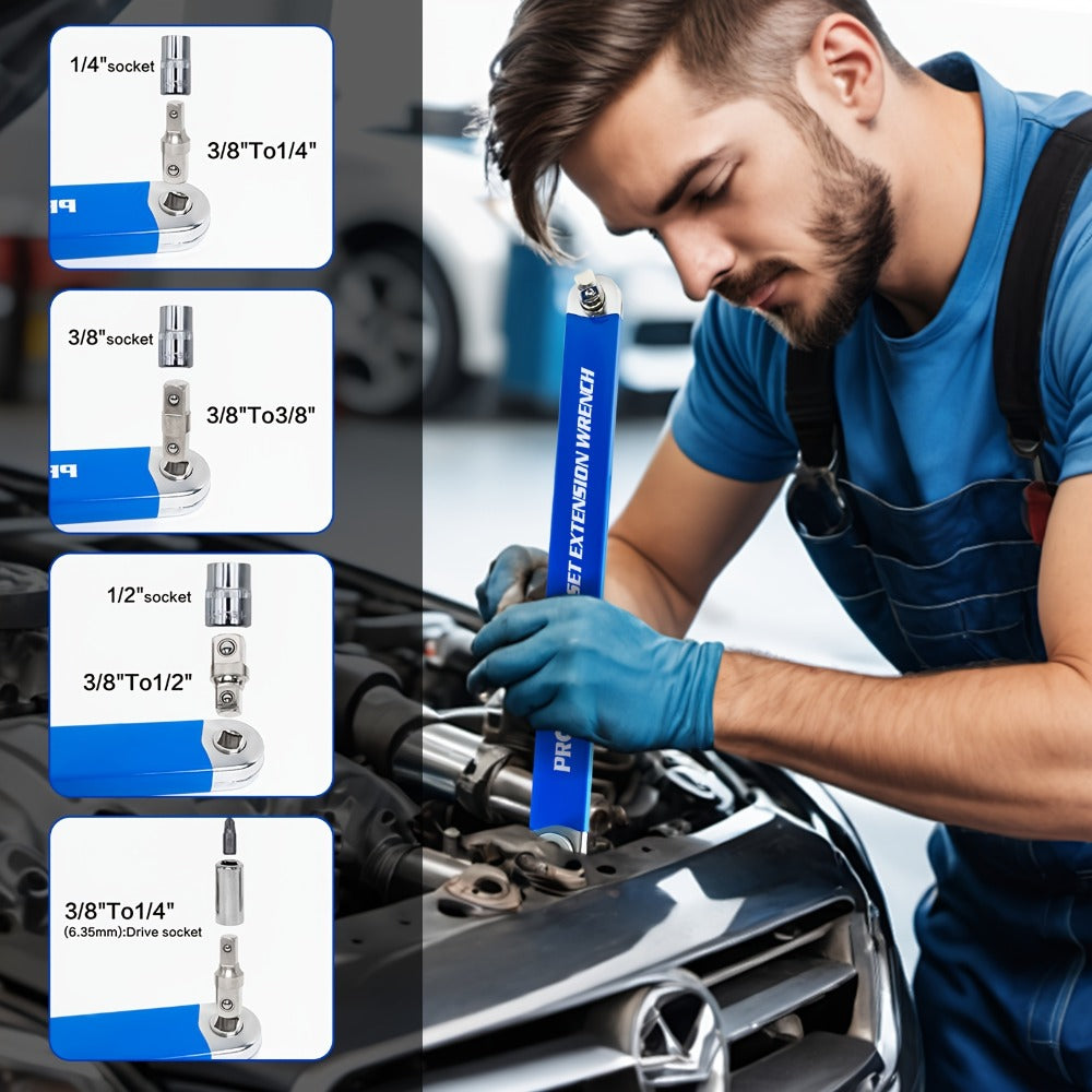 Ratchet Wrench 2-in-1 Offset Extension with 1/4¡± 3/8¡± 1/2¡± Square Head Adapters, 180-Degree Rotation High Torque Non-Slip Handle, Universal Flex Head Ratchet for Narrow Spaces & Auto Repair