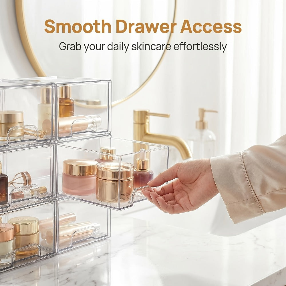 Clear Stackable Storage Drawers 8 Pack ¨C Acrylic Bathroom Organizer Bins with Pull-Out Handle, BPA-Free Plastic Makeup Storage for Vanity, Kitchen, Pantry, Home Organization