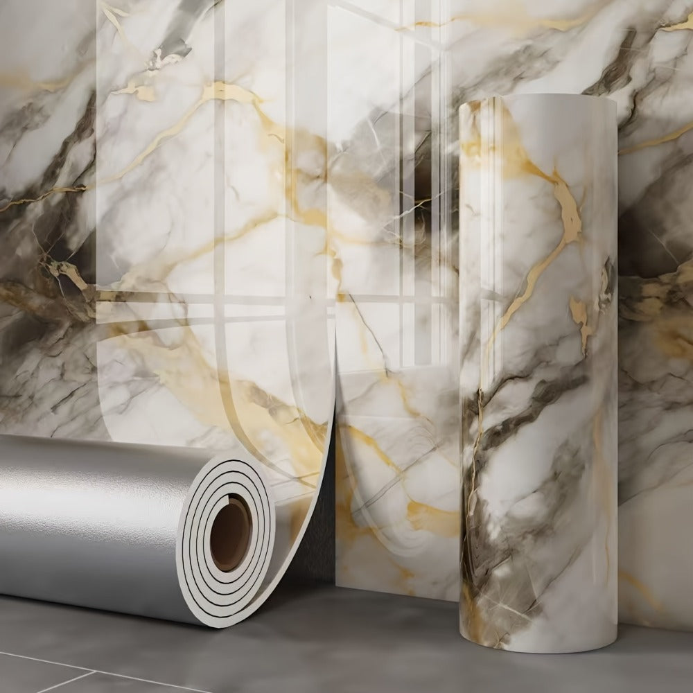 3D Marble Peel and Stick Wall Tile Stickers Self Adhesive Removable Wallpaper Roll for Kitchen Backsplash Bathroom Living Room Bedroom Wall Decor Glitter Glam Glossy Finish
