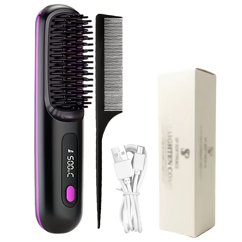 Cordless Mini Hair Straightener Wireless Flat Iron USB Rechargeable 2000mAh 3-Speed Adjustable Temp LED Display Professional Styling Smooth Shiny Hair Travel Home Black White