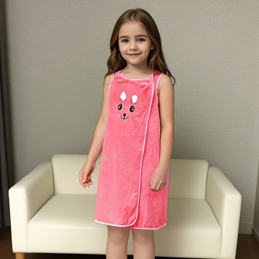 Bunny Ears Bath Towel Wrap for Girls - 250GSM Microfiber Cartoon Bath Skirt, Cute Kawaii Robe for Ages 6-12, Rose Red Purple Pink Blue, Fun Birthday Gift