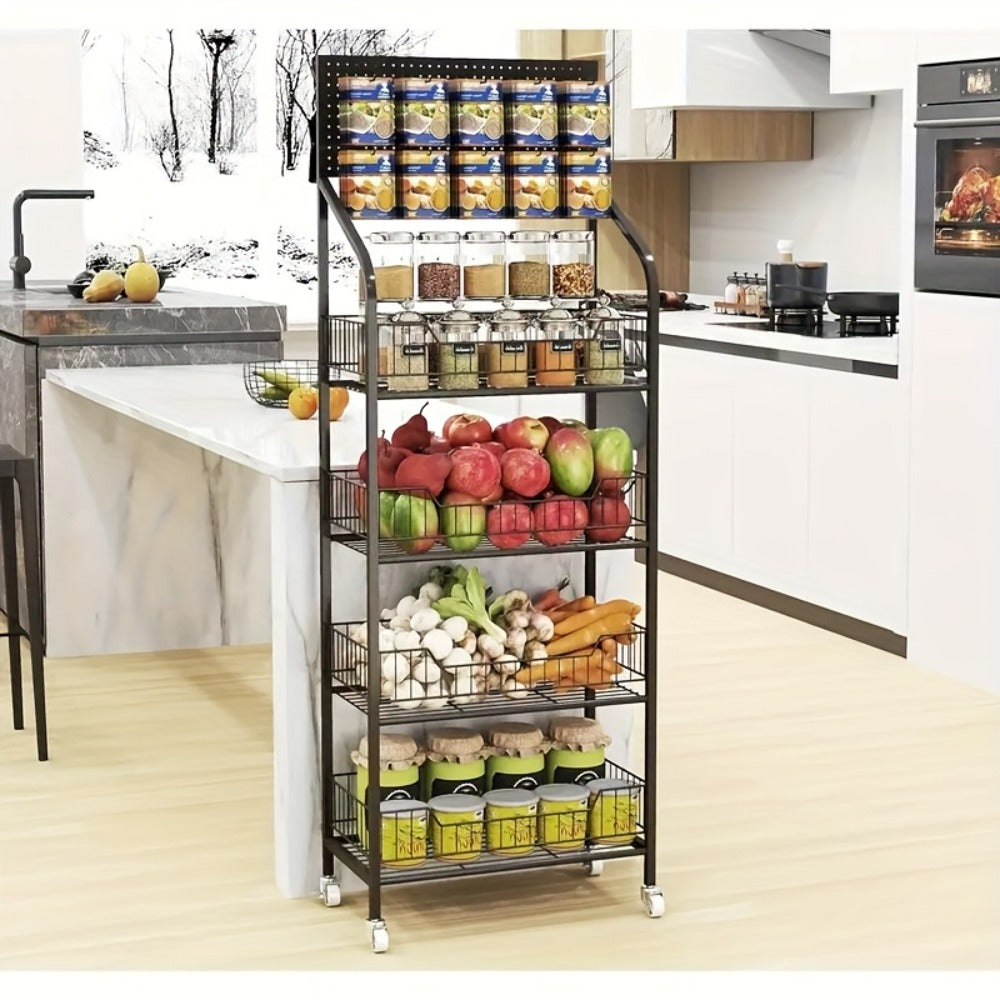 4-Tier Metal Display Rack with Wheels ¨C Rolling Floor Shelf for Kitchen, Store & Home Storage Organization