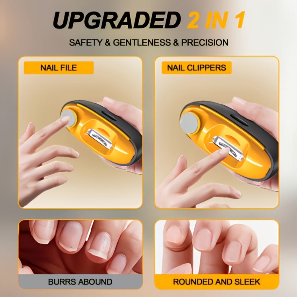 Electric Nail Clipper for Seniors Adults Kids - 4-in-1 Rechargeable Toenail Trimmer with 3 Speeds, LED Light, Nail Debris Collector & Grinding Function